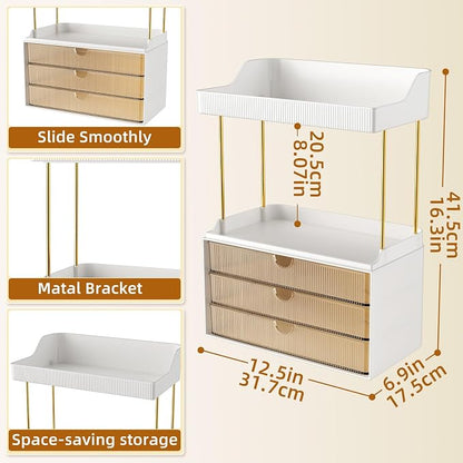 5 Tier 3 Drawers Makeup Organizer, 2 Set Bathroom Organizers and Storage - Image 2