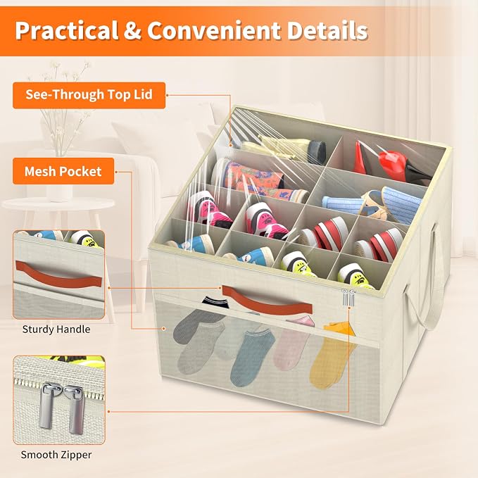 Aokeyee 2 Pack Shoe Organizer for Closet, Foldable Shoe Storage Organizer Box - Image 4