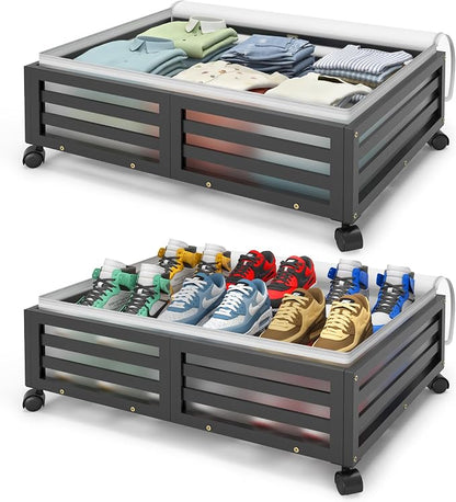 Under Bed Storage with Wheels-Large Bamboo Underbed storage Containers with by Xadgve