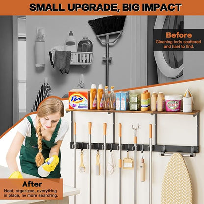 Broom Holder Wall Mount with Cleaning Supplies Organizer, Laundry Room - Image 5