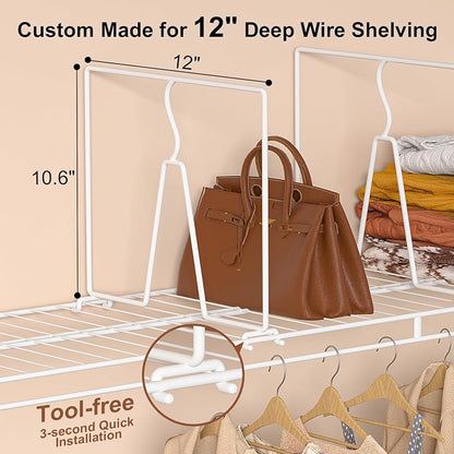 Wire Shelf Dividers for Closet: Tall 16 Pack 12-Inch Deep Adjustable Organizer - Image 2