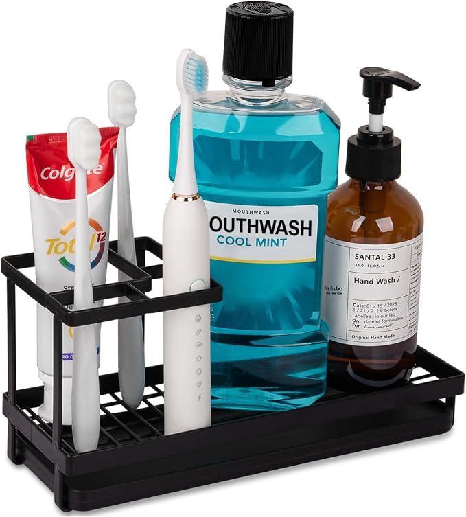 Toothbrush Holders Toothpaste Organizer Bathroom Accessories, Matte Black | by Heagoale