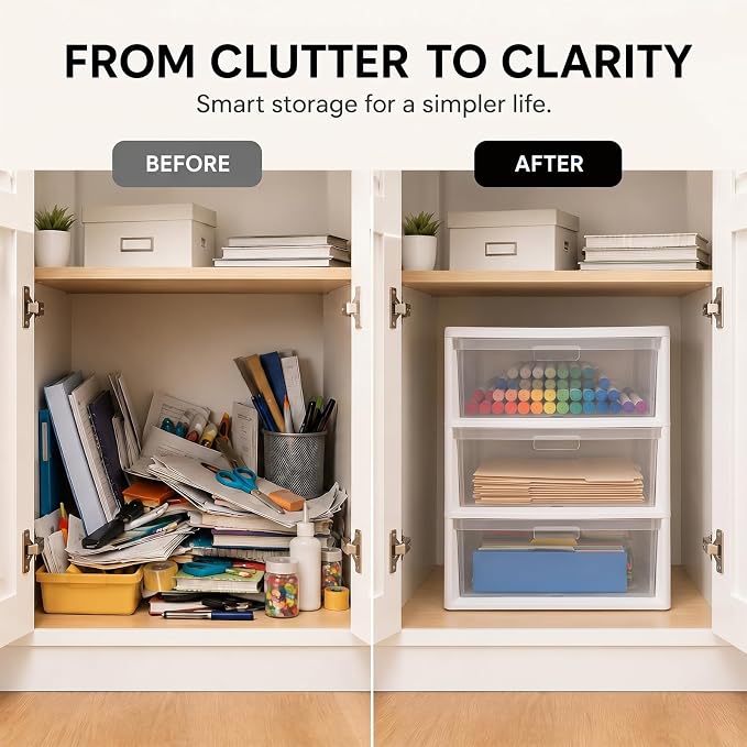 3 Drawer Storage Tower, Wide Plastic Floor Organizer - Image 5