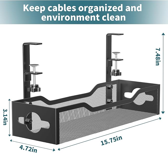 Under Desk Cable Management Tray Black, Litwaro Cable Management Under Desk No - Image 5
