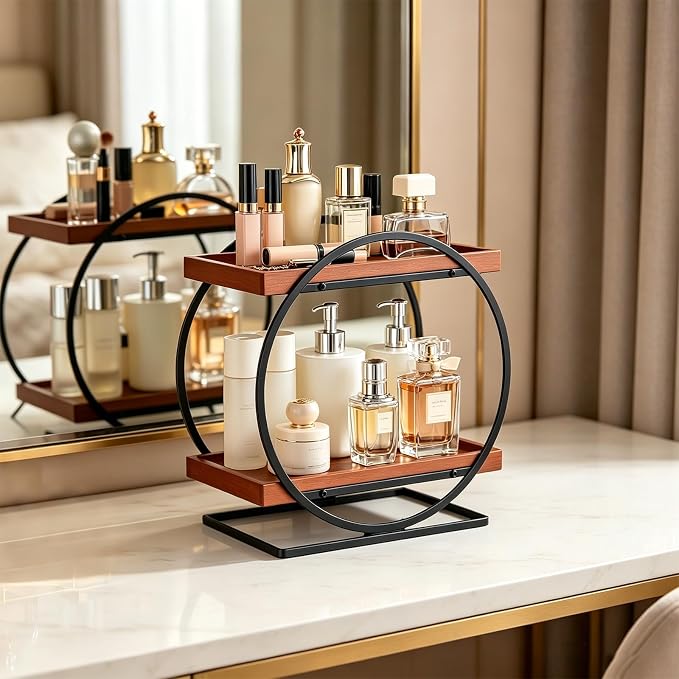 2-Tier Bathroom Counter Organizer, Wooden Perfume Organizer - Image 2
