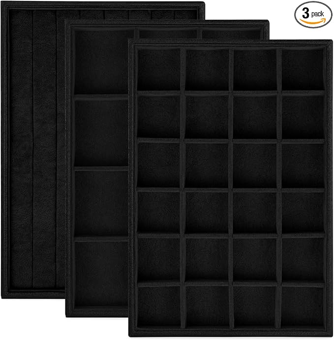 Rocutus Jewelry Trays, 3 Pack Stackable Velvet Jewelry Organizer Tray Drawer by Rocutus