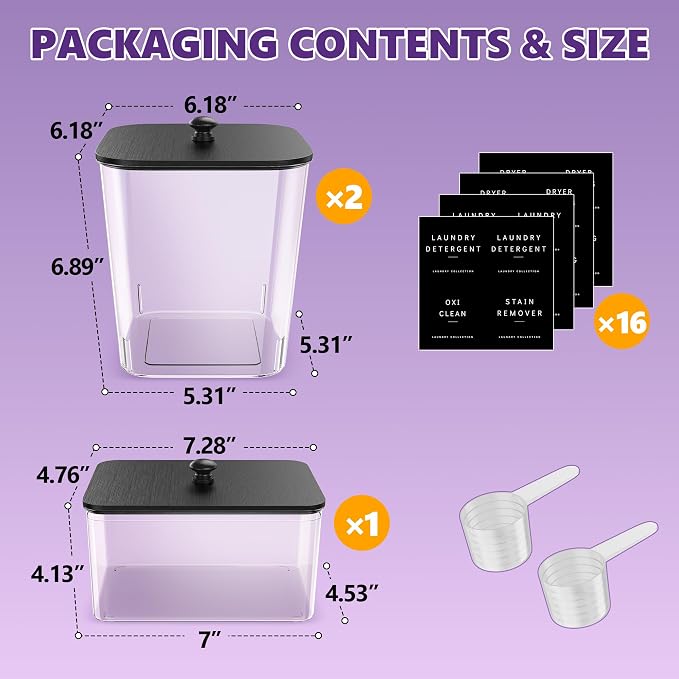 Moforoco 3 Pack Laundry Pods Container, Large Detergent Powder Storage - Image 2
