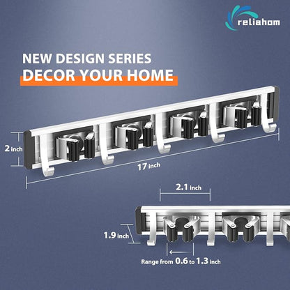 reliahom Broom Holder Wall Mount Mop Hanger Tools organizer 4Racks 5Hooks | - Image 6