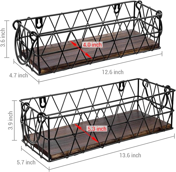 MyGift 2 Piece Wall Mounted Black Geometric Metal Nesting Storage Basket - Image 6