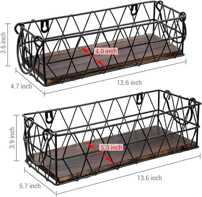 MyGift 2 Piece Wall Mounted Black Geometric Metal Nesting Storage Basket - Image 6