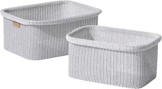 La Jolie Maison Blended Fabric Storage Baskets Set of 2, Rectangle Knitted by LaJolieMaison