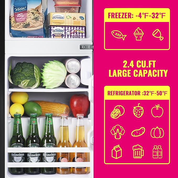Mini Fridge with Top Freezer Apartment Size Dual Door Compact Small Refrigerator - Image 2