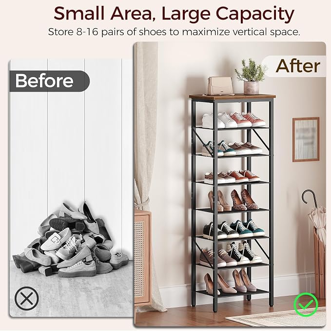 MAHANCRIS 8 Tier Narrow Shoe Rack Organizer, Tall Slim Shoe Storage - Image 4
