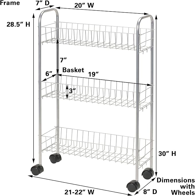 Household Essentials Slim Storage Cart, 3 Shelf Storage Cart - Image 3