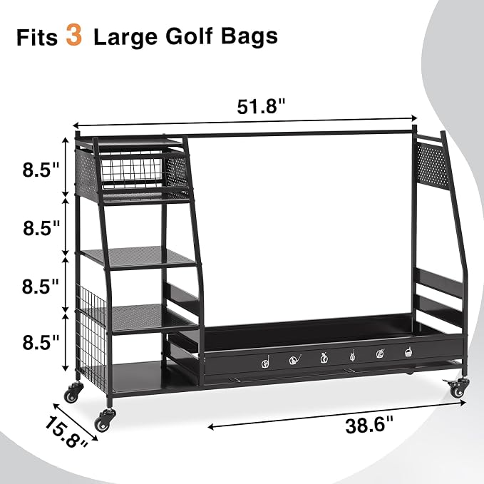 Lauren&Harold Golf Bag Organizer Garage Storage, Golf Storage Rack Stand Fits 2 - Image 9