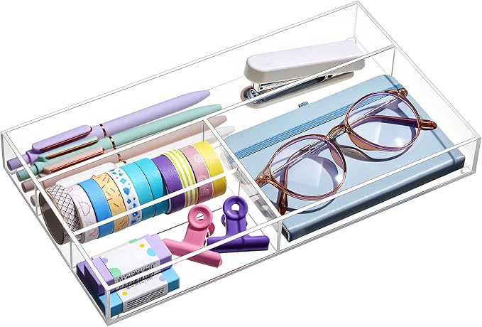Acrylic Desk Drawer Organizer 11 x 6.1 x 1.38 Inch Storage Tray Organizer by Briwooody