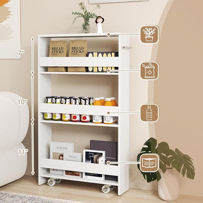 Slim Rolling Storage Cart, 4 Tier Narrow Kitchen Cart - Image 8