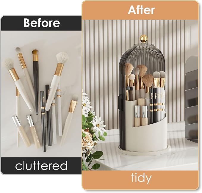 Makeup Brush Holder with Lid 360 Rotating Clear Dustproof Make Up Organizers - Image 4