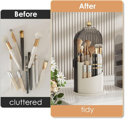 Makeup Brush Holder with Lid 360 Rotating Clear Dustproof Make Up Organizers - Image 4