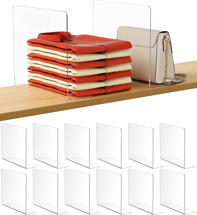 HBlife Acrylic Shelf Dividers for Closet Organization, 12 Pack Clear Sturdy by HBlife