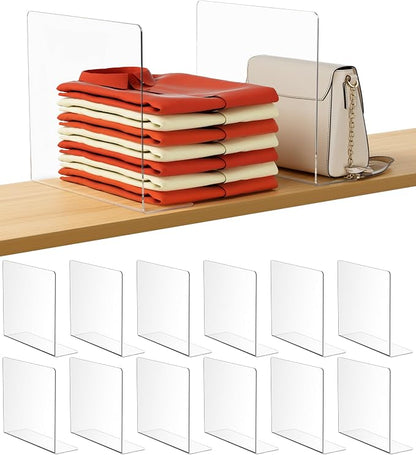 HBlife Acrylic Shelf Dividers for Closet Organization, 12 Pack Clear Sturdy by HBlife