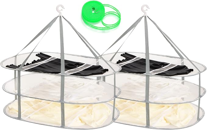 2 Pack 3-Tier Folding Mesh Clothes Hanging Dryer, Sweater Drying Rack, Large by AUTODECO