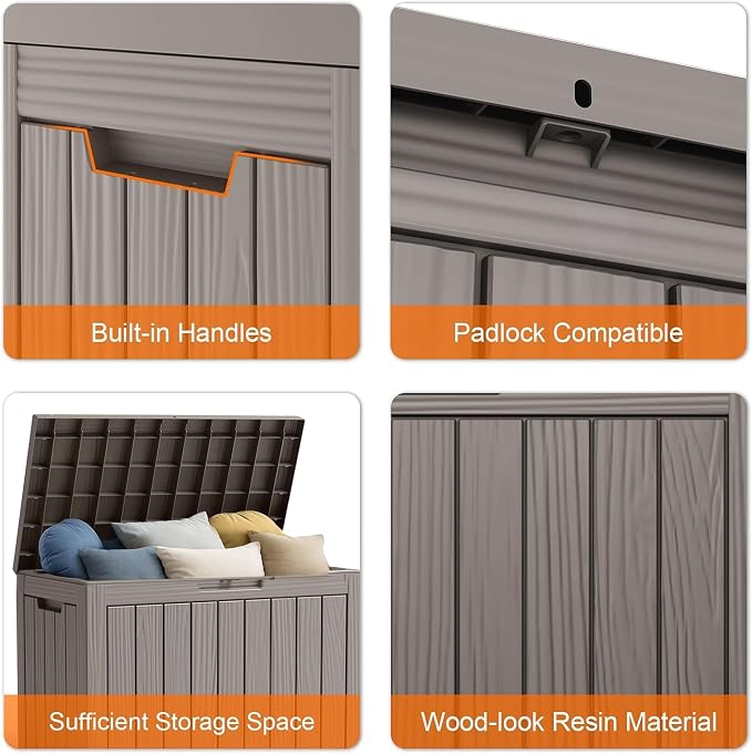 45 Gallon Waterproof Resin Deck Box, UV Resistant Outdoor Storage - Image 3