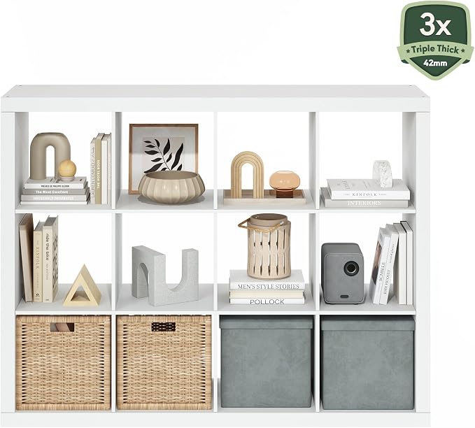 Furinno Cubicle Book Shelf, 12-Cube Bookshelf, Triple Thick Frame Cube Storage - Image 6