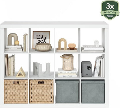 Furinno Cubicle Book Shelf, 12-Cube Bookshelf, Triple Thick Frame Cube Storage - Image 6
