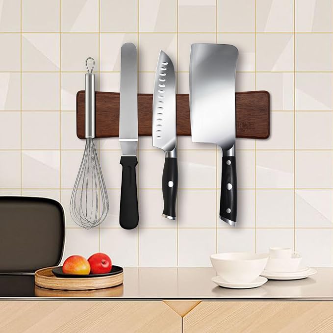 HOSHANHO Knife Magnetic Strip, Acacia Wood Powerful Magnetic Knife Strips - Image 5