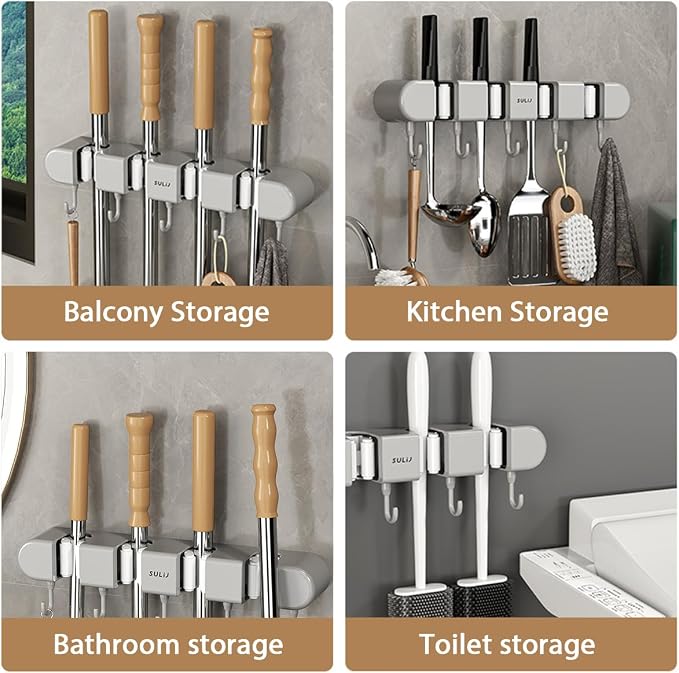 2Pcs Broom Holder Wall Mount, No-Drilling Self-Adhesive Mop and Broom Storage - Image 3
