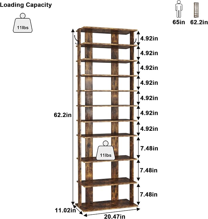 HOMEFORT 10-Tier Vertical Shoe Rack, Corner Shoe Tower, Double Rows 10 Tiers - Image 3