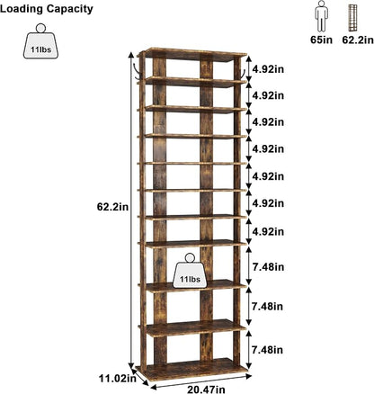HOMEFORT 10-Tier Vertical Shoe Rack, Corner Shoe Tower, Double Rows 10 Tiers - Image 3