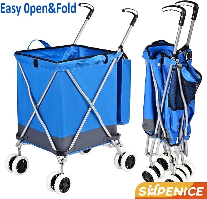Folding Shopping Cart for Groceries, Water-Resistant Heavy-Duty Canvas Trolley - Image 8
