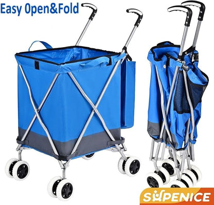 Folding Shopping Cart for Groceries, Water-Resistant Heavy-Duty Canvas Trolley - Image 8