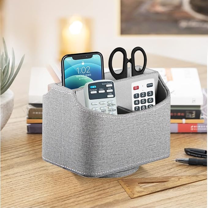 360° Rotating Remote Control Holder, PU Leather TV Remote Caddy Organizer - Image 6