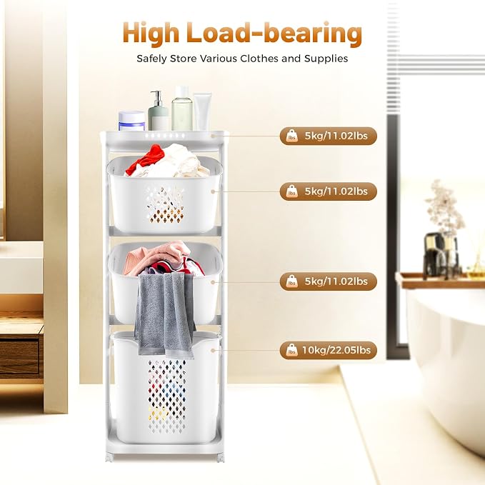 3 Tier stackable Laundry Basket Sorter Portable Rolling Cart Clothes Storage - Image 4