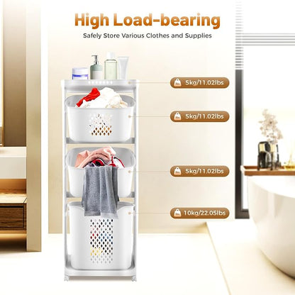 3 Tier stackable Laundry Basket Sorter Portable Rolling Cart Clothes Storage - Image 4
