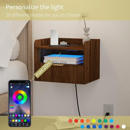 Floating Nightstand with Charging Station and LED Lights - Image 5