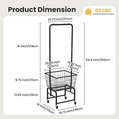 Rolling Laundry Cart with Wheels, Laundry Hamper Basket Organizer with Clothes - Image 3