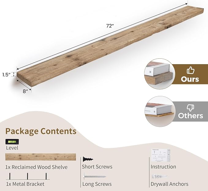72 inch Floating Shelves for Wall, Floating Shelf Wall Hanging Shelves - Image 3