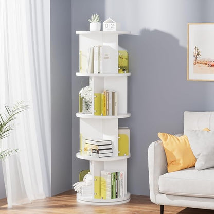 VECELO Rotating Bookshelf Tower, 360°Revolving Bookcase, Round Book Shelf - Image 2