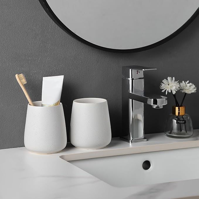 Speckled White Toothbrush Holder Set - Image 4