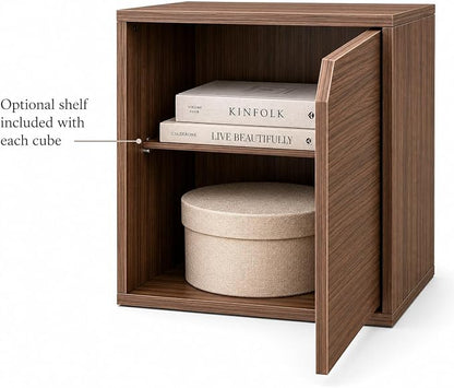 Modular Storage Cube with Door, 11.8" x 11.8" Multipurpose Wooden Bookshelf and - Image 4