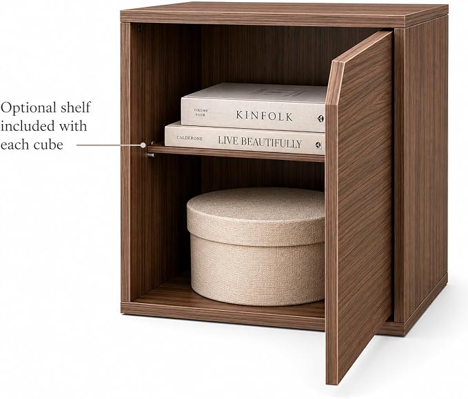 Modular Storage Cube with Door, 11.8" x 11.8" Multipurpose Wooden Bookshelf and - Image 4