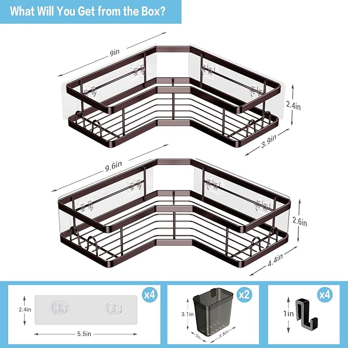AKTECKE Shower Caddy Corner Organizer: 2Pack Adhesive Shower Shelf Essentials - Image 4