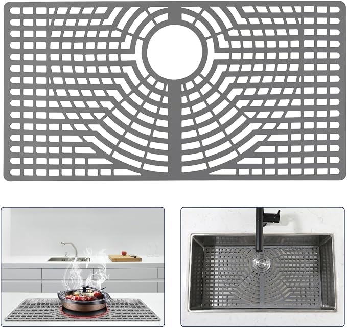 Silicone Sink Protector 30"x16" Rear Drain Hole, Heat Resistant Non-slip by snuggery