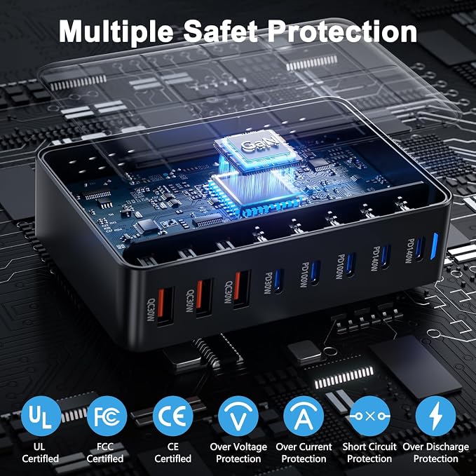 600W USB Charging Station, 8-in-1 Multiple USB C Charger Block, Dual PD 140W - Image 7