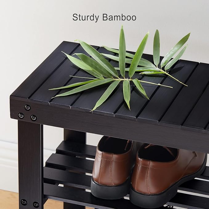 Pipishell Bamboo Shoe Rack Bench, 3 Tier Sturdy Shoe Organizer, Storage Shoe - Image 7
