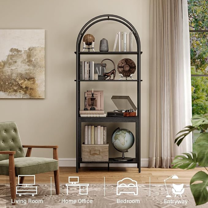 BREEZEHEAT 4-Tier Arched Bookshelf, Floor Standing Open Display Storage Shelf - Image 5